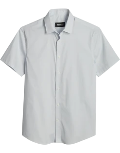 Awearness Kenneth Cole Slim Fit Short Sleeve Sport Shirt, Light Blue Gridlock