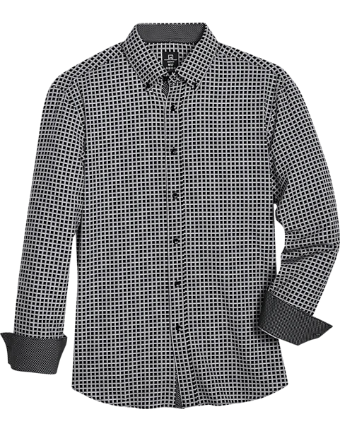 Michael Strahan Modern Fit Four-Way Stretch Sport Shirt, Black Grid 1 Michael Strahan Modern Fit Four-Way Stretch Sport Shirt, Black Grid