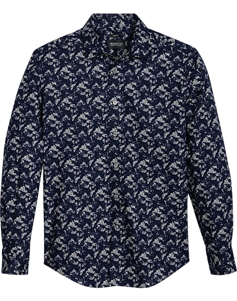 Awearness Kenneth Cole Slim Fit Spread Collar Sport Shirt, Navy Leaf Camouflage 1 Awearness Kenneth Cole Slim Fit Spread Collar Sport Shirt, Navy Leaf Camouflage