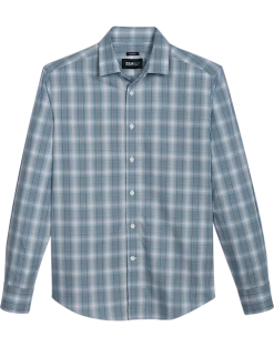 Awearness Kenneth Cole Slim Fit Spread Collar Sport Shirt, Teal Ombre Plaid