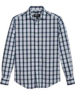 Awearness Kenneth Cole Slim Fit Spread Collar Sport Shirt, Teal Grid