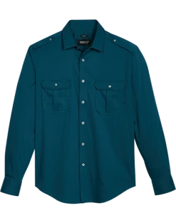 Awearness Kenneth Cole Slim Fit Spread Collar Sport Shirt Teal