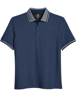 Michael Strahan Modern Fit Short Sleeve Polo, Navy Stripe