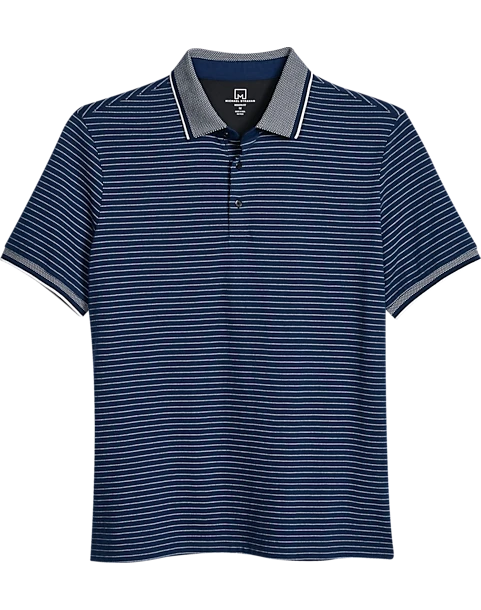 Michael Strahan Modern Fit Short Sleeve Polo, Navy Stripe 1 Michael Strahan Modern Fit Short Sleeve Polo, Navy Stripe