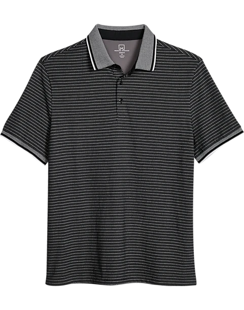 Michael Strahan Modern Fit Short Sleeve Polo, Black Stripe 1 Michael Strahan Modern Fit Short Sleeve Polo, Black Stripe