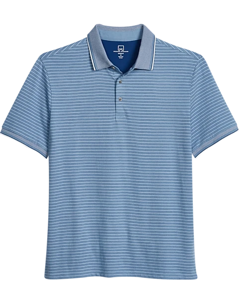 Michael Strahan Modern Fit Short Sleeve Polo, Blue Stripe 1 Michael Strahan Modern Fit Short Sleeve Polo, Blue Stripe