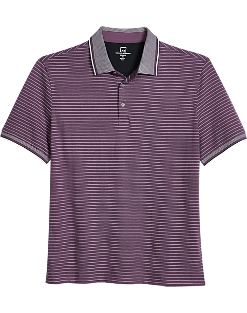 Michael Strahan Modern Fit Short Sleeve Polo, Purple Stripe 1 Michael Strahan Modern Fit Short Sleeve Polo, Purple Stripe