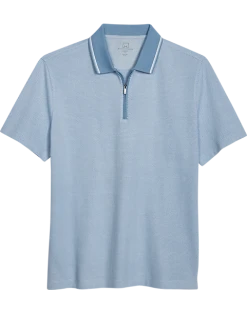 Michael Strahan Modern Fit Zip Polo, Light Blue