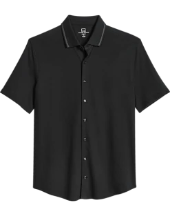 Michael Strahan Modern Fit Popcorn Stitch Short Sport Shirt, Black
