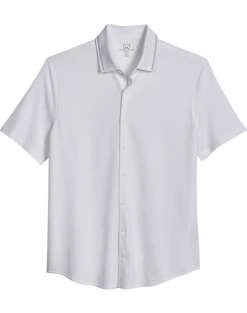 Michael Strahan Modern Fit Popcorn Stitch Short Sport Shirt, White