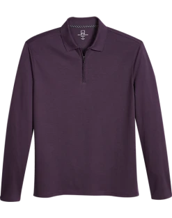Michael Strahan Modern Fit Long Sleeve Polo Purple & Gray