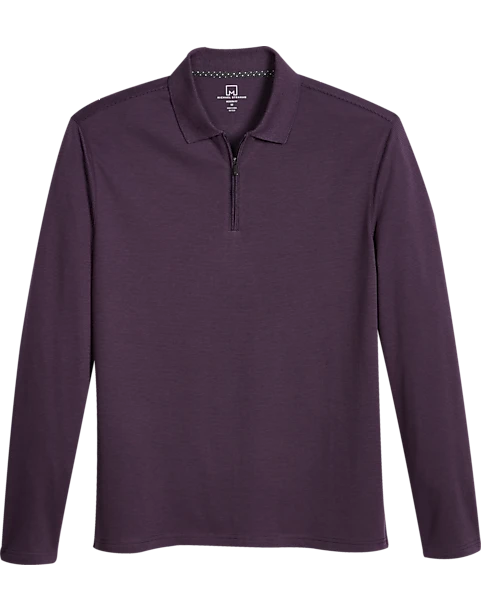 Michael Strahan Modern Fit Long Sleeve Polo Purple & Gray 1 Michael Strahan Modern Fit Long Sleeve Polo Purple & Gray