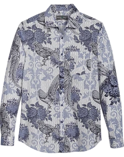 Paisley & Gray Slim Fit Spread Collar Sport Shirt, Blue Baroque Pheasant