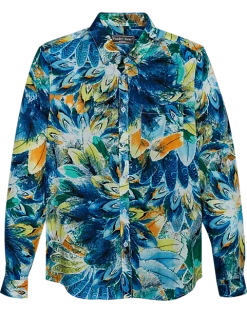 Paisley & Gray Slim Fit Button-Down Collar Sport Shirt, Blue And Yellow Feathers