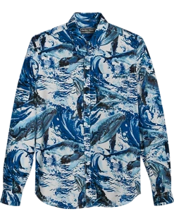 Paisley & Gray Slim Fit Button-Down Collar Sport Shirt, Light Blue Whale Print