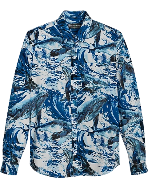 Paisley & Gray Slim Fit Button-Down Collar Sport Shirt, Light Blue Whale Print 1 Paisley & Gray Slim Fit Button-Down Collar Sport Shirt, Light Blue Whale Print