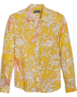 Paisley & Gray Slim Fit Spread Collar Sport Shirt, Yellow Tropical Bird