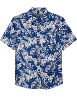 Paisley & Gray Slim Fit Spread Collar Sport Shirt, Blue Hawaiian Flower