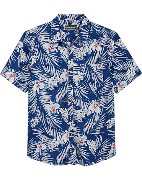 Paisley & Gray Slim Fit Spread Collar Sport Shirt, Blue Hawaiian Flower 1 Paisley & Gray Slim Fit Spread Collar Sport Shirt, Blue Hawaiian Flower
