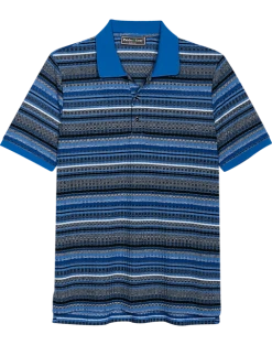Paisley & Gray Slim Fit Polo, Blue & Black Multi Stripe