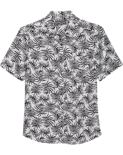 Paisley & Gray Slim Fit Spread Collar Short Sleeve Sport Shirt, Black And White Fern