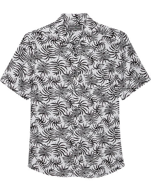 Paisley & Gray Slim Fit Spread Collar Short Sleeve Sport Shirt, Black And White Fern 1 Paisley & Gray Slim Fit Spread Collar Short Sleeve Sport Shirt, Black And White Fern