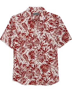 Paisley & Gray Slim Fit Short Sleeve Sport Shirt, Red Parrot & Leaf