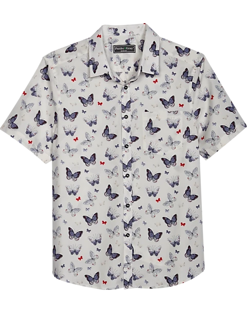 Paisley & Gray Slim Fit Spread Collar Sport Shirt, White Small Heart Butterfly 1 Paisley & Gray Slim Fit Spread Collar Sport Shirt, White Small Heart Butterfly