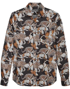 Paisley & Gray Slim Fit Spread Collar Sport Shirt, Black Leopard Print
