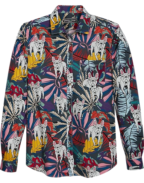 Paisley & Gray Slim Fit Spread Collar Sport Shirt, French Bulldog 1 Paisley & Gray Slim Fit Spread Collar Sport Shirt, French Bulldog