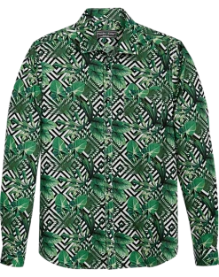Paisley & Gray Slim Fit Spread Collar Sport Shirt, Green Italian Palm Print