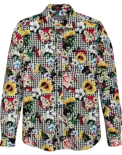 Paisley & Gray Slim Fit Spread Collar Sport Shirt, Black Houndstooth Floral
