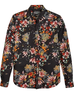 Paisley & Gray Slim Fit Spread Collar Sport Shirt, Black Paint Splatter Floral