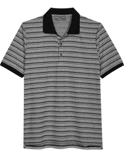Paisley & Gray Slim Fit Polo, Black And White Zigzag Stripe
