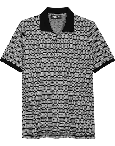 Paisley & Gray Slim Fit Polo, Black And White Zigzag Stripe 1 Paisley & Gray Slim Fit Polo, Black And White Zigzag Stripe