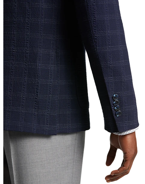 Awearness Kenneth Cole Modern Fit Soft Jacket, Navy Seersucker Plaid 2 Awearness Kenneth Cole Modern Fit Soft Jacket, Navy Seersucker Plaid - Image 2