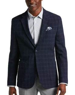 Awearness Kenneth Cole Modern Fit Soft Jacket, Navy Seersucker Plaid