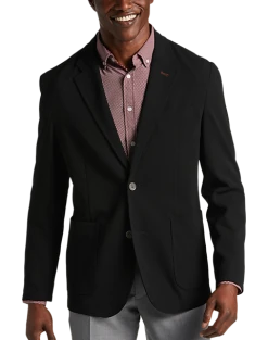 Michael Strahan Modern Fit Notch Lapel Crepe Knit Soft Jacket, Black