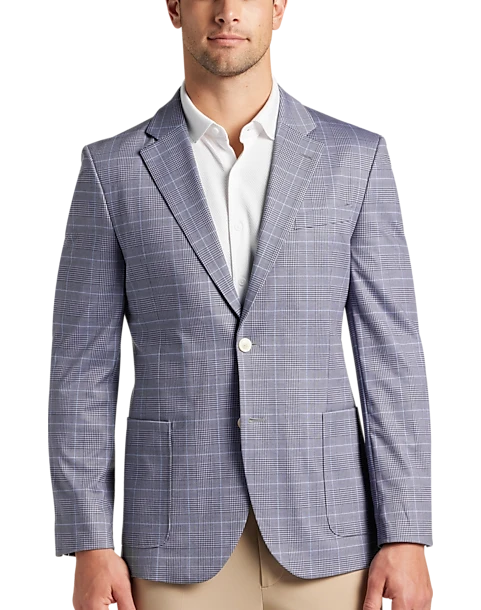Michael Strahan Modern Fit Notch Lapel Crepe Knit Soft Jacket, Pink Glen Plaid 1 Michael Strahan Modern Fit Notch Lapel Crepe Knit Soft Jacket, Pink Glen Plaid