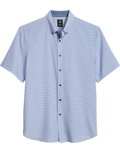 Michael Strahan Modern Fit Four-Way Stretch Short Sleeve Sport Shirt, Blue Geometric