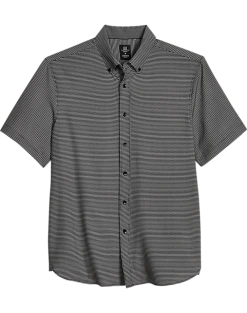 Michael Strahan Modern Fit Four-Way Stretch Short Sleeve Sport Shirt, Black Geometric