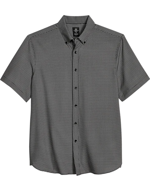 Michael Strahan Modern Fit Four-Way Stretch Short Sleeve Sport Shirt, Black Geometric 1 Michael Strahan Modern Fit Four-Way Stretch Short Sleeve Sport Shirt, Black Geometric