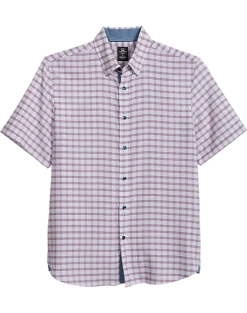 Michael Strahan Modern Fit 4-Way Stretch Short Sleeve Sport Shirt, Pink Grid
