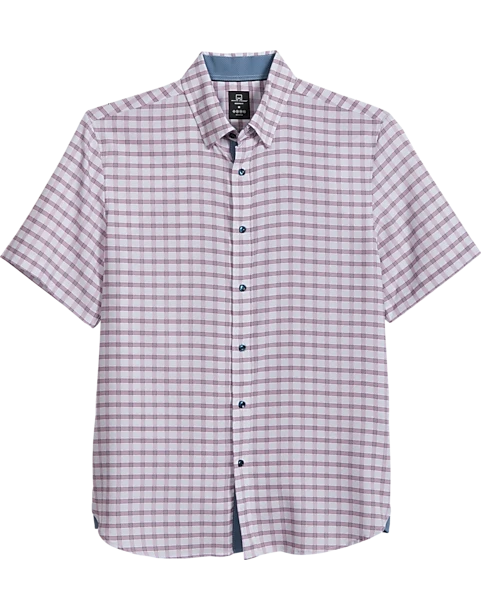 Michael Strahan Modern Fit 4-Way Stretch Short Sleeve Sport Shirt, Pink Grid 1 Michael Strahan Modern Fit 4-Way Stretch Short Sleeve Sport Shirt, Pink Grid