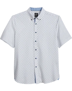 Michael Strahan Modern Fit 4-Way Stretch Short Sleeve Sport Shirt, White & Blue Dot