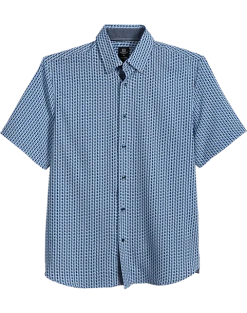 Michael Strahan Modern Fit 4-Way Stretch Short Sleeve Sport Shirt, Blue Oval
