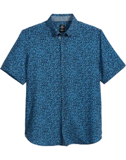 Michael Strahan Modern Fit 4-Way Stretch Short Sleeve Sport Shirt, Navy & Blue Floral