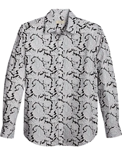 Jaymes Modern Fit Spread Collar Sport Shirt, Black Paisley