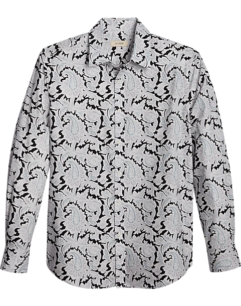 Jaymes Modern Fit Spread Collar Sport Shirt, Black Paisley 1 Jaymes Modern Fit Spread Collar Sport Shirt, Black Paisley