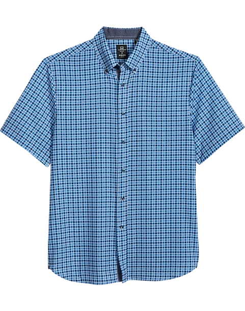 Michael Strahan Modern Fit 4-Way Stretch Short Sleeve Sport Shirt, Blue Grid 1 Michael Strahan Modern Fit 4-Way Stretch Short Sleeve Sport Shirt, Blue Grid